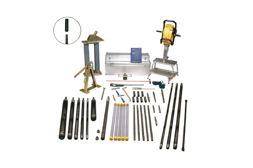 Percussion drilling set for hetero soils